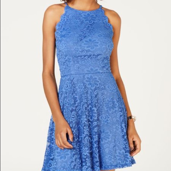 BCX Blue Scallop Halter Neck Mini Dress - Picture 3 of 7